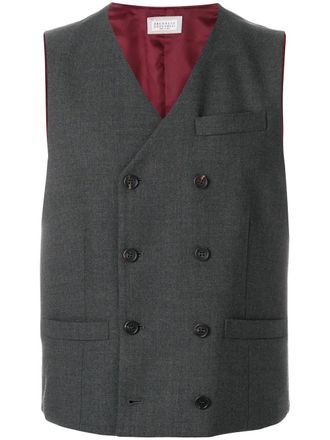 Brunello Cucinelli double-breasted waistcoat - men - Virgin Wool/Cupro - 48 - Grey