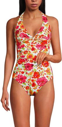 Lands End Knot Twist Halter One Piece in Multi Painted Blooms/white at Nordstrom, Size 16