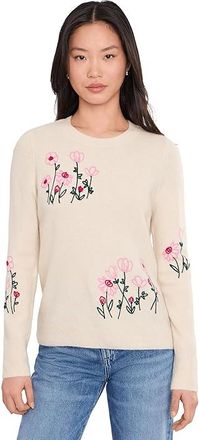 CeCe by Cynthia Steffe Flower Embroidery Long Sleeve Crew Neck Sweater Womens Sweater Birch : MD, Acrylic/Polyester/Spandex
