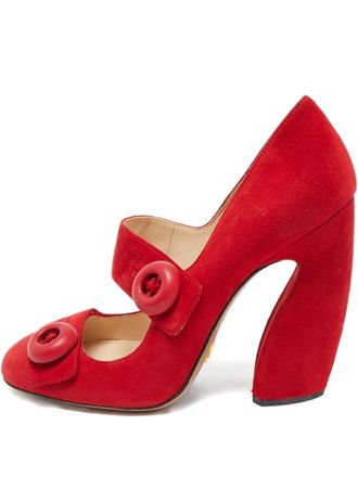 Prada Mary Jane button suede pumps - Red