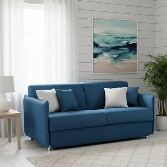 Dmora Sof&aacute; Cama 3 Plazas Cecina, Desenfundable, Con Almacenaje, Made In Italy, Lavable, 200x95 Cm Azul