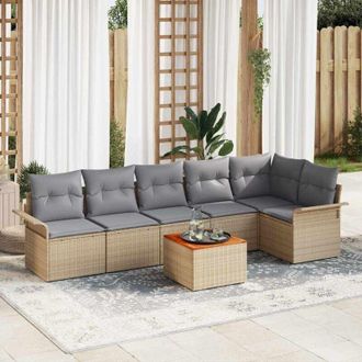 vidaXL Conjunto De Sof&aacute; De Jard&iacute;n 7 Pcs Beige Polirat&aacute;n Vidaxl