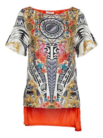 Versace Barocco-print silk top - Orange