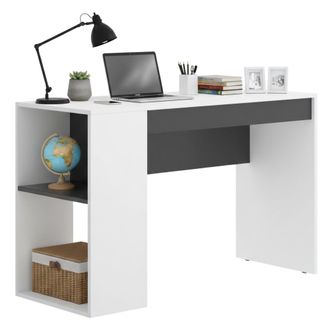 Dmora Escritorio Grigna, Escritorio Polivalente Para Despacho O Dormitorio, Mesa De Estudio Lineal Con Baldas, 115x50h74 Cm, Blanco Y Antracita - Dmora