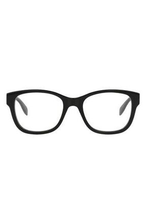 Alexander McQueen 52mm Square Optical Glasses in Black Black Transparent at Nordstrom Rack