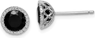 Diamond2Deal Sterling Silver Rhodium-plated Black Sapphire & Diamond Stud Earrings