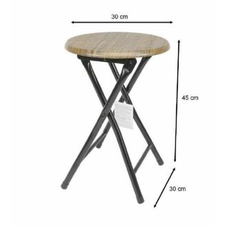 Trade Shop Trade Shop - Taburete Mesa Asiento Plegable Madera Oscura Metal Negro 45 X 30 Cm