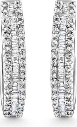 Pompeii3 1/3Ct Baguette & Round Diamond Hoops White Gold 3/4 Tall