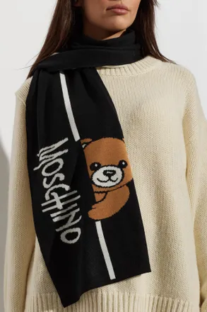 Moschino Scarf With A Characteristic Teddy Bear Motif, Unisex, Black