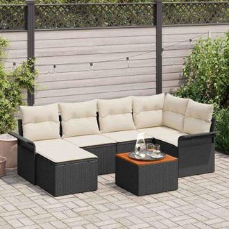 vidaXL Vidaxl - Conjunto De Sof&aacute; De Jard&iacute;n Con Coj&iacute;n 7 Pcs Negro, Crema