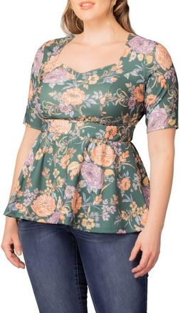 Kiyonna Posh Peplum Top in Green Garden at Nordstrom, Size 1X