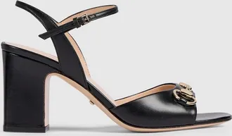 Gucci Womens Horsebit Sandal, Black, Leather