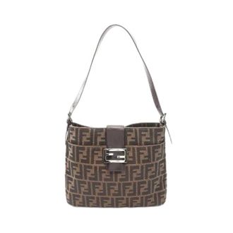 Fendi Pre-owned Shoulder Bags, female, Brown, Size: ONE SIZE Pre-owned Zucca Nylon Leather Shoulder Bag