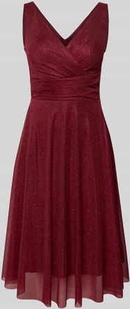 Troyden Collection Knielanges Cocktailkleid mit V-Ausschnitt in Bordeaux, Gr&ouml;&szlig;e 32