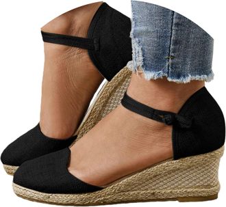 Generic Womens Espadrilles Wedge Sandals Summer Casual Closed Toe Sandal Comfortable Breathable Platform Low Heels Cute Shoes Flatform Heeled Shoes Ankle Stra