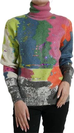 Dolce & Gabbana Gestreepte Mohair Coltrui - Dames - Coltruien - Veelkleurig - M - Wol - Truien & Vesten
