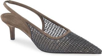 Brunello Cucinelli Monili Pointed Toe Slingback Pump in Black at Nordstrom, Size 6.5Us