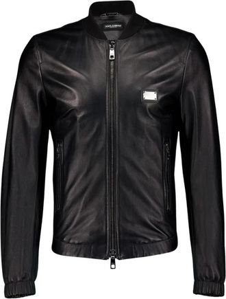 Dolce & Gabbana Zwarte Lamsvacht Jas met Metalen Tag - Heren - Leren en Su&egrave;de Jassen - Zwart - S - Jassen