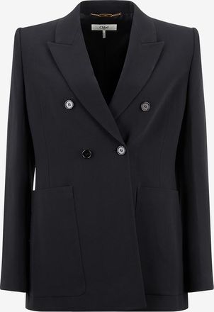 Chlo&eacute; Taillierer langer zweireihiger Cr&ecirc;pe-Blazer