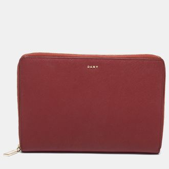 DKNY Dkny Red Leather Large Bryant Zip Around Clutch