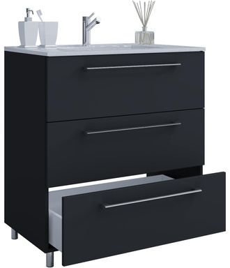 ebuy24 Vcm 2 Piezas Lavabo Lavabo Gabinete Inferior Ancho 60 Cm Muebles De Ba&ntilde;o Conjunto De Pie 3 Cajones Badinos (negro)