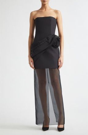 Carolina Herrera Draped Strapless Silk Faille & Organza Gown in Black at Nordstrom, Size 10
