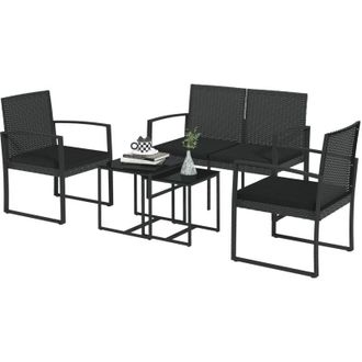 OUTSUNNY Set da Esterno con 2 Sedie, Divanetto e 2 Tavolini Effetto Rattan