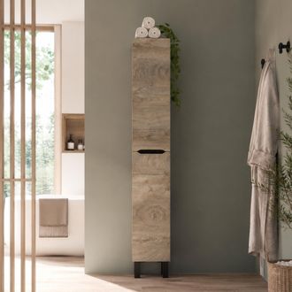 Dmora Columna Trogir, 3 Estantes, 2 Puertas, Reversible, 30x25x182h Cm Marr&oacute;n Roble Gris