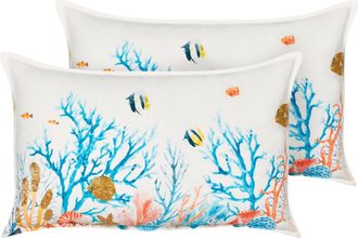 Beliani Beliani - Conjunto De 2 Cojines De Algod&oacute;n Textura Marino Motivo Marino Relleno Poli&eacute;ster Multicolor Eelgrass