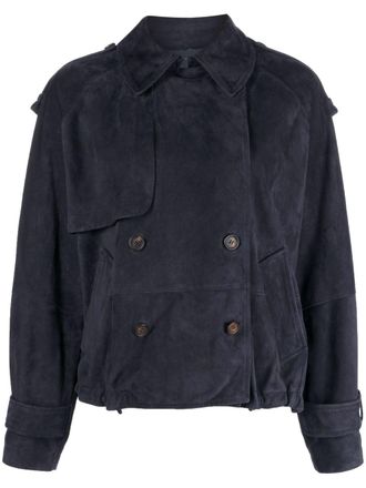 Brunello Cucinelli Monilli-detail suede jacket - women - Silk/Leather/Acrylic - 44 - Blue