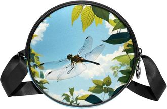 Generic Circle Crossbody Bag for Women, Dragonfly Small Sling Bag Daypack with Zipper Adjustable Shoulder Straps Casual Ladies Girls Round Purse