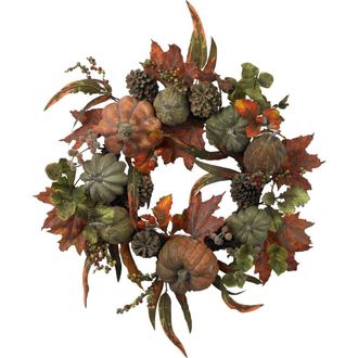 Nearly Natural 24-in Pumpkin & Gourd Wreath in Green/orange at Nordstrom