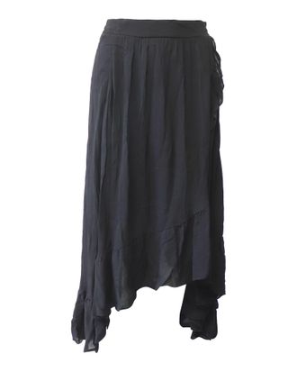 Maje Jonala Wrap-Over Crepe Midi Skirt in Black Viscose