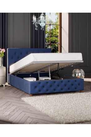 Laurence Llewelyn-Bowen Luna Ottoman Storage Bed in Plush Velvet Fabric, Custom Made in Navy | Size: Small Double