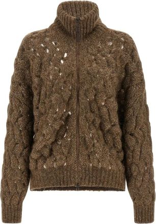 Brunello Cucinelli Dazzling Waves Vest - Dames - Vesten - Bruin - L - Pailletten - Truien & Vesten