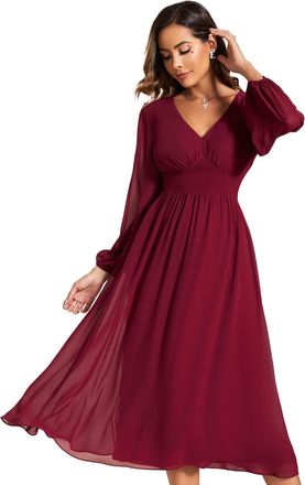 Ever-pretty Women Dresses Cocktail Long Sleeve for Autumn A-line Party Dresses for Women Burgundy 22UK