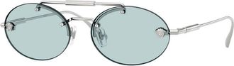 Versace Sunglasses Oval Rimless, Silver Frame And Light Blue Lens Ve22951000/1