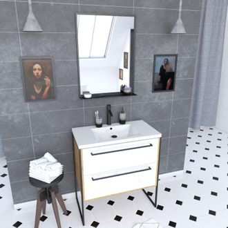 Aurlane Aurlane - Conjunto De Ba&ntilde;o Blanco 80cm + Lavabo Blanca 80x50 + Cajones + Espejo