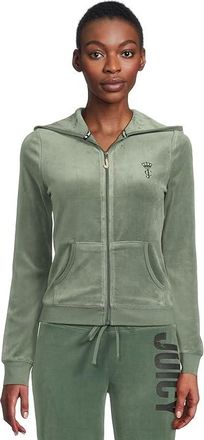 Juicy Couture Heritage Rib Trim Kangaroo Pocket Track With Back Womens Sweatshirt Dark Forest : LG (US 10-12), Cotton/Polyester