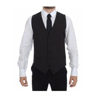 Dolce & Gabbana Kostuums, Heren, Zwart, M, Wol, Grijze Wol Jurk Vest