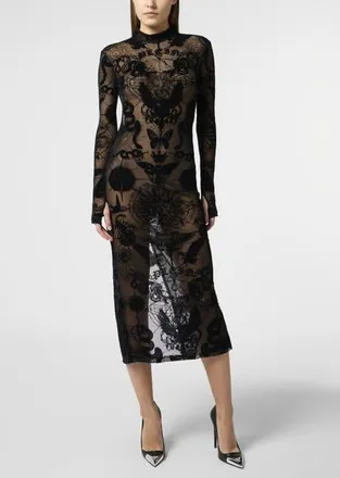 Philipp Plein Open Back Maxi Dress Flock Butterfly Tattoo Women in Black at Nordstrom, Size X-Large