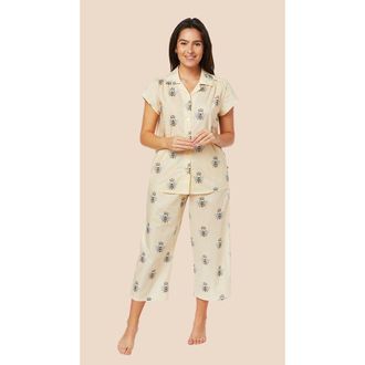 The Cats Pajamas Luxe Pima Cropped Pajama Print Set in Queen Bee Honey at Nordstrom, Size X-Large