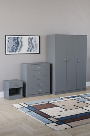 Home Discount Vida Designs Riano 3Pc Bedroom Set - 5 Drawer Chest, 3 Door Wardrobe in Grey