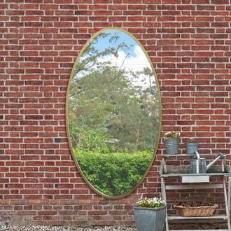 MirrorOutlet Gold Metal Framed Oval Garden Wall Mirror 71 X 39 (180 x 100CM) | Size: 1 Pack