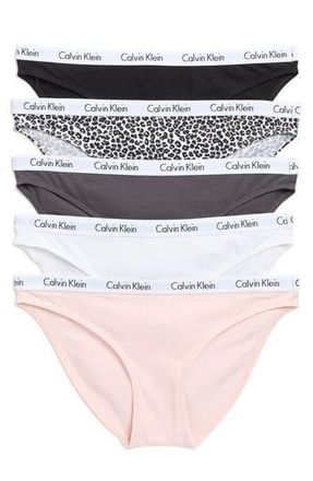 Calvin Klein Logo Bikini - Pack of 5 in Black/Grey/White/Light Pink at Nordstrom Rack, Size Medium