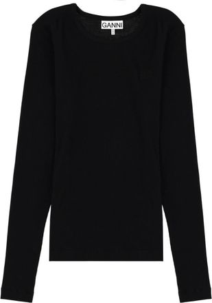 Ganni Black Solid Round Neck Top