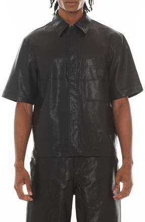 Cult of Individuality Oversize Short Sleeve Faux Leather Button-Up Shirt in Black at Nordstrom, Size Xx-Large