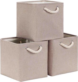 OEM Cubo De Almacenamiento Plegable, Cajas De Almacenamiento De Lona De 33x33x33 Cm Para Armarios, Estantes Y Roperos, Color Caqui Claro (3 Unidades)
