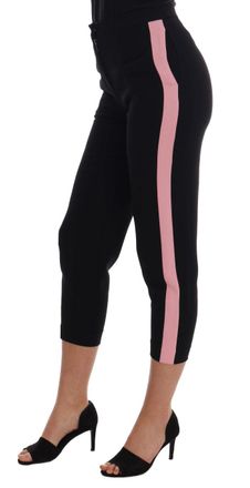 Dolce & Gabbana Stretch with Pink Side Stripes Capri Pants - Black