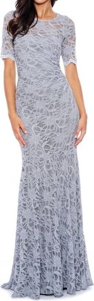 Decode 1.8 Scalloped Sleeve Lace Overlay Mermaid Dress In Silver